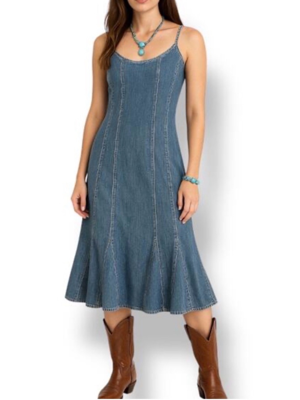 Lauren Ralph Lauren Blue Denim Spaghetti-Strap Midi Dress